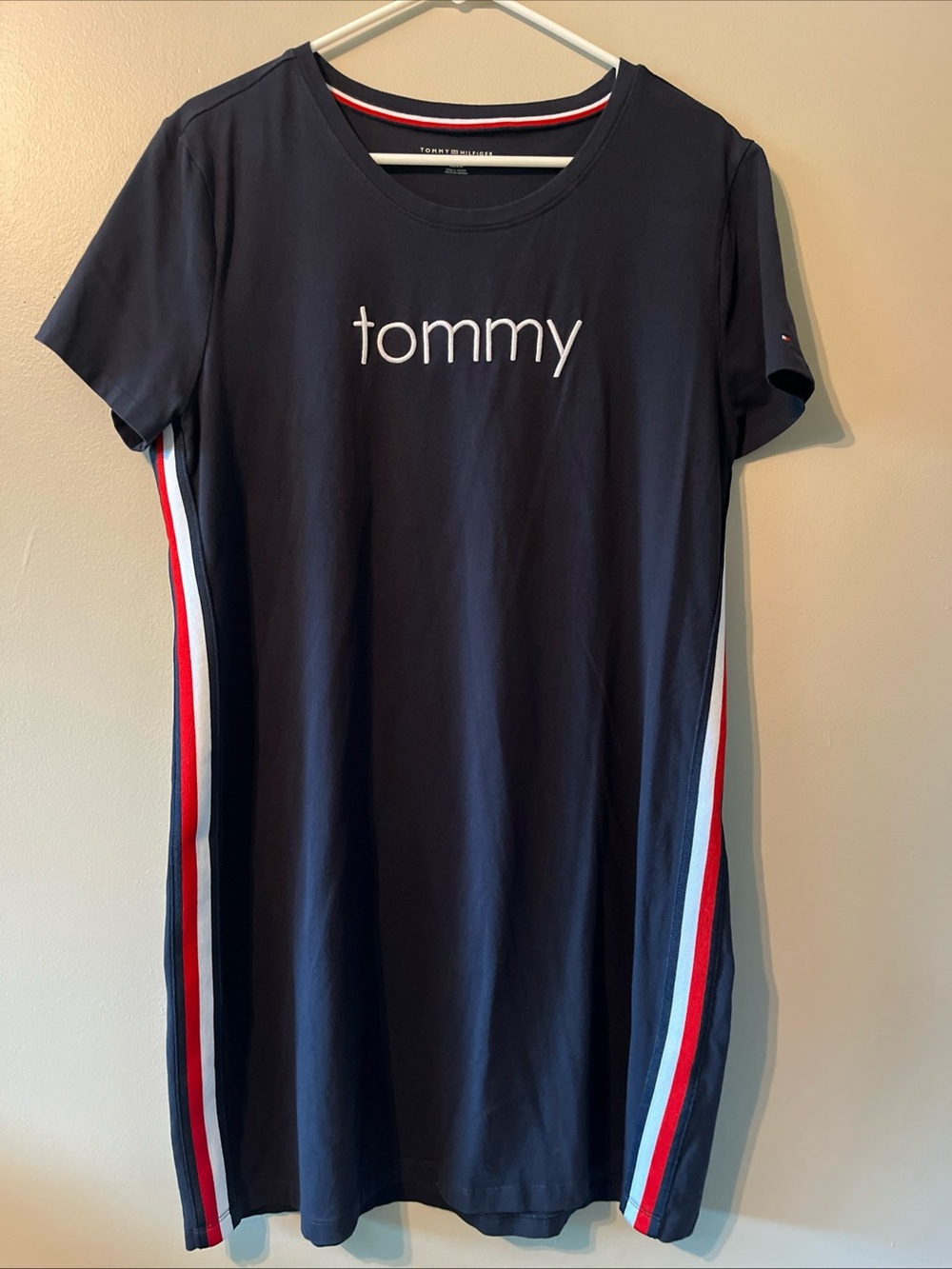 Women’s Tommy Hilfiger Blue Red White Short Sleeve T-Shirt Dress XL Cotton Blend